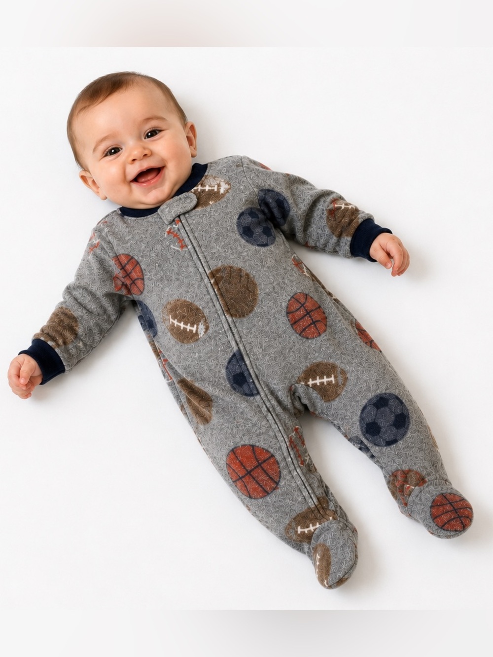 3/$25 Carter’s Fleece Sports Footed Sleeper 3M Gray Zip Pajamas